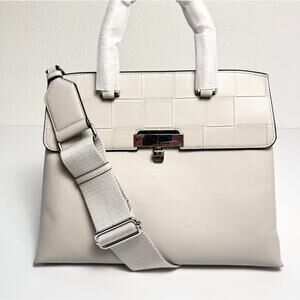 Calvin Klein Becky Turnlock Convertible Satchel Vegan Leather Dove Gray NWT
